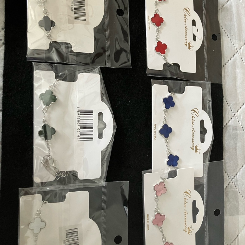 Clover Jewelry Bracelet Set - Silver, Red, Blue, Pink